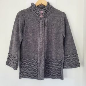 MARYLINE Mohair Wool Knit Gray Cardigan Buttons High Neck Open Front ITALY Sz L